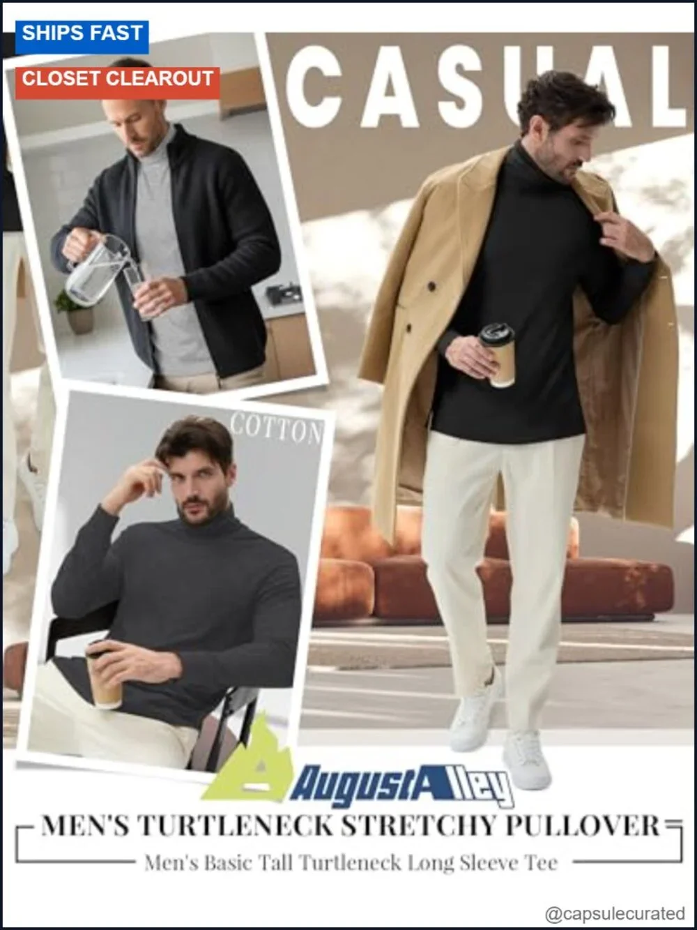 Men's Turtleneck Long Sleeve Thermal Base Layer Undershirt 4 Pack